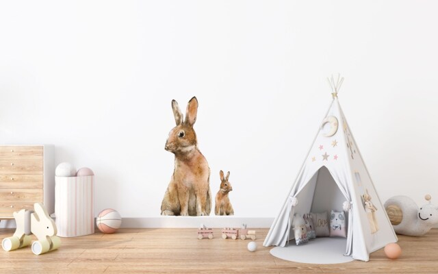 Rabbit Stickers , Cute Bunny Woodland Themed Nursery Decor Decal Removable Peel & Stick Wall For Kids - image 1