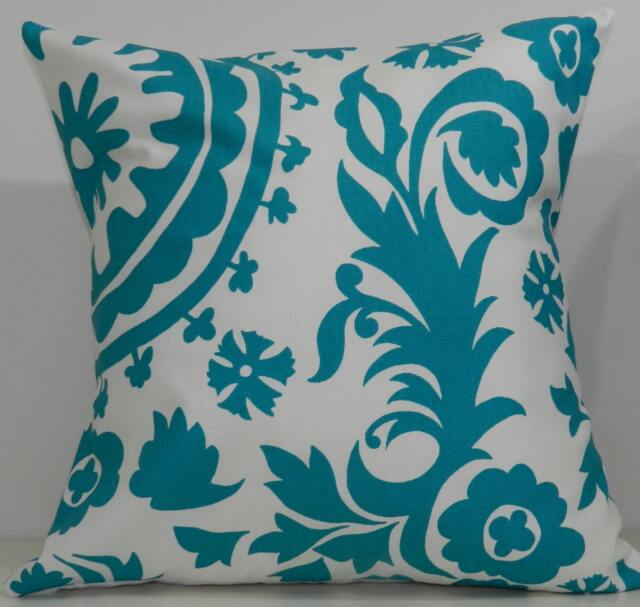 New 18x18 Inch Designer Handmade Pillow Case. Suzani Print in Turquoise