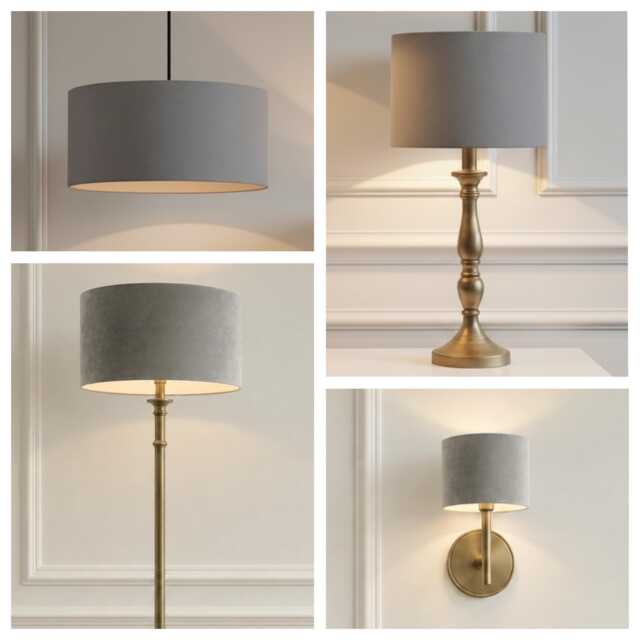 Grey Matt Velvet Drum Lampshade - Wall, Table, Floor Ceiling Lamp Custom Sizes & Lining Options Handmade Bespoke Grey Light Shade UK - image 1