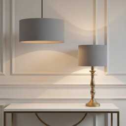 Grey Matt Velvet Drum Lampshade - Wall, Table, Floor Ceiling Lamp Custom Sizes & Lining Options Handmade Bespoke Grey Light Shade UK - thumbnail 2