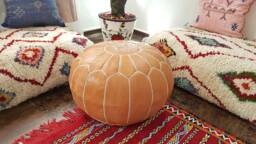 Stuffed Moroccan Leather Pouf, Pouf Ottoman, Handmade Floor Poof, Footstool, Ottoman Table, & Stools - thumbnail 1