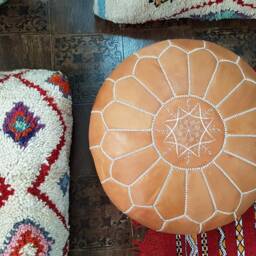Stuffed Moroccan Leather Pouf, Pouf Ottoman, Handmade Floor Poof, Footstool, Ottoman Table, & Stools - thumbnail 2