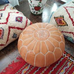 Stuffed Moroccan Leather Pouf, Pouf Ottoman, Handmade Floor Poof, Footstool, Ottoman Table, & Stools - thumbnail 3