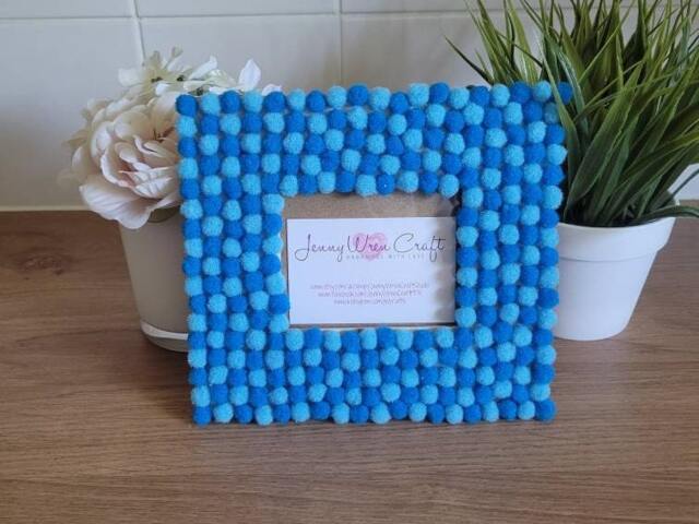 Wide Rectangular Blue Felt Ball Photo Frame 3 X 3.5 Inches - image 1