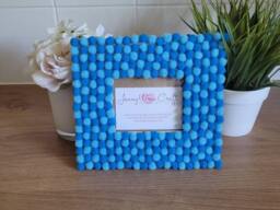 Wide Rectangular Blue Felt Ball Photo Frame 3 X 3.5 Inches - thumbnail 1