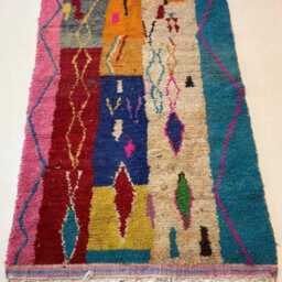 Handmade Boujad Rug Authentic Moroccan Wool Carpet, Abstract Multicolored Design - thumbnail 3