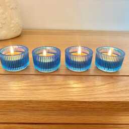 Hand Painted Blue Glass Tealight Candle Holder - thumbnail 4