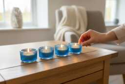 Hand Painted Blue Glass Tealight Candle Holder