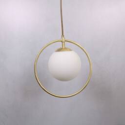Chandelier Hanging Lighting - White Globe Glass Brass Gold Ceiling Lamp Vanity Light Fixture Shabtay Model Ranor Design - thumbnail 2