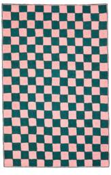 Pink & Green Checkered Jute Rug, Handmade Runner - thumbnail 1