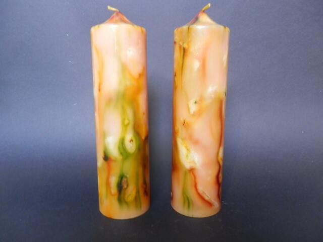 Handmade Candle, Pillar Marbled Unscented Yellow Candle - image 1