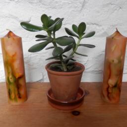 Handmade Candle, Pillar Marbled Unscented Yellow Candle - thumbnail 2