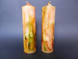 Handmade Candle, Pillar Marbled Unscented Yellow Candle