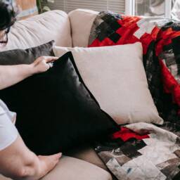 Smoke Dark Grey Textured Velvet Cushion Cover - thumbnail 3