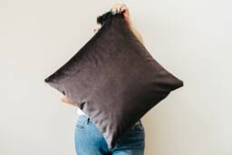 Smoke Dark Grey Textured Velvet Cushion Cover - thumbnail 1