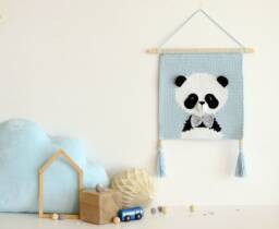 Crochet Panda Wall Hanging - Nursery Decor, Baby Shower Gift - thumbnail 1
