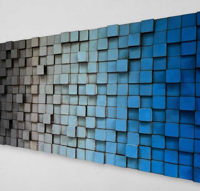 Ombre Reclaimed Wood Mosaic Wall Art - Grey To Blue - image 1