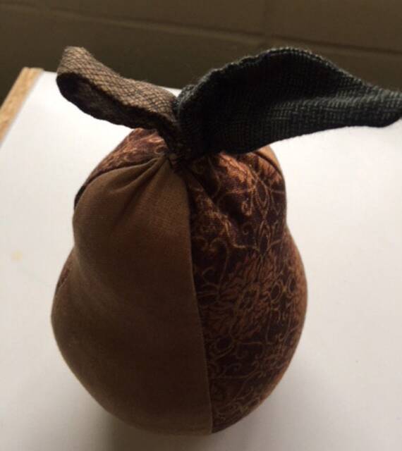 Whimsical Pear - Handmade Golden Brown Stuffed Fabric Decoration - image 1