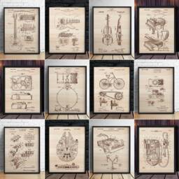 Gibson Guitar Patent/Woodcut Wood Engraved Table Custom Decoration - thumbnail 3