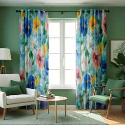 Blue & Yellow Floral Curtains, Watercolor Flower Print Drapes, Custom Made To Measure Window Panels, Colorful Spring Curtains - thumbnail 4