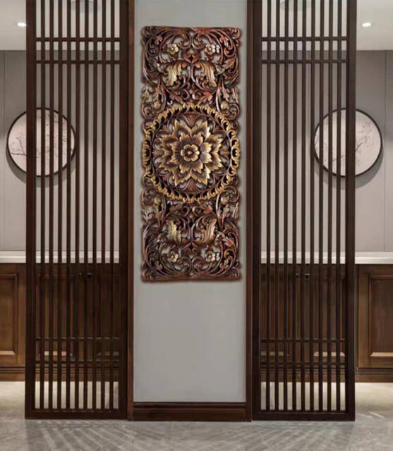 Hand Carved Teak Wood Wall Panel 90cm, Solid Floral Sculpture Hanging, Boho Rustic Decor 14 X 36 In, Housewarming Gift White Wash - image 1