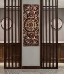 Hand Carved Teak Wood Wall Panel 90cm, Solid Floral Sculpture Hanging, Boho Rustic Decor 14 X 36 In, Housewarming Gift White Wash
