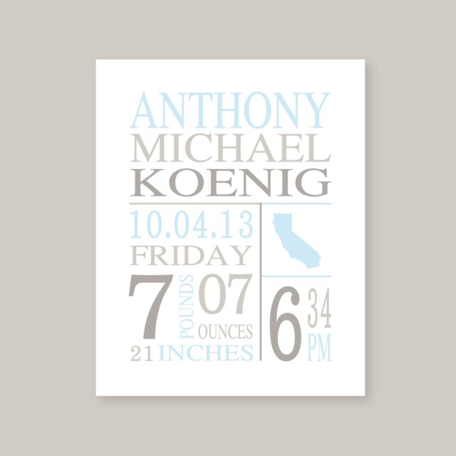 Personalized Baby Gifts Nursery Wall Decor New Baby Boy Gift Subway Art Birth Announcement Art Stats - image 1