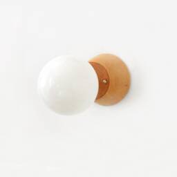 Maple Wood & Opal Glass Globe Sconce Light Modern Brass Wall Fixture Vanity Kitchen Lamp - thumbnail 2
