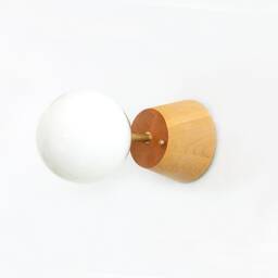 Maple Wood & Opal Glass Globe Sconce Light Modern Brass Wall Fixture Vanity Kitchen Lamp - thumbnail 4