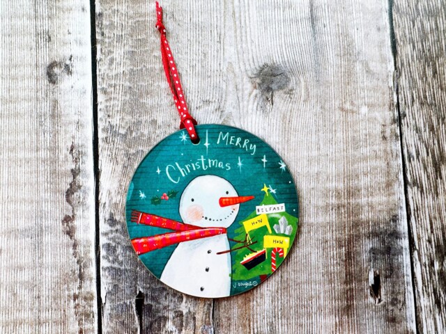 Belfast Snowman With Little Landmarks Melamine & Hardboard Hanging Decoration Christmas - image 1