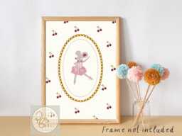 Vintage Style Ballerina Mouse With A Cherry Print Background. Perfect For Girls Bedroom, Nursery Or Playroom - Print Only - thumbnail 1