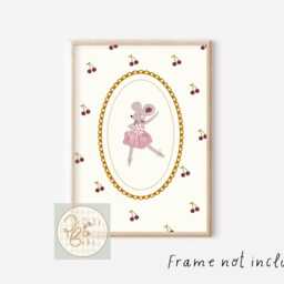 Vintage Style Ballerina Mouse With A Cherry Print Background. Perfect For Girls Bedroom, Nursery Or Playroom - Print Only - thumbnail 3