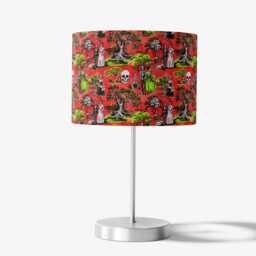 Red Lime Green Day Of The Dead Toile Skeleton Velvet Lampshade - Drum Lamp Shade 25cm 30cm 35cm 40cm 45cm Table Lamp Ceiling Pendant Horror - thumbnail 3