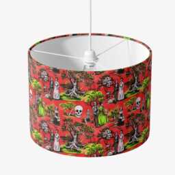 Red Lime Green Day Of The Dead Toile Skeleton Velvet Lampshade - Drum Lamp Shade 25cm 30cm 35cm 40cm 45cm Table Lamp Ceiling Pendant Horror - thumbnail 2