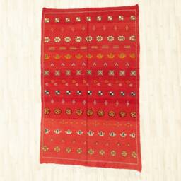 Handmade Red Moroccan Kilim Rug Flatwoven Berber Wool, Boho Geometric Pattern - thumbnail 2
