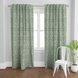 Green Boho Diamonds Curtain Panel - Sage Mudcloth Bohemian Geometric Custom By Littlearrowdesign - thumbnail 2