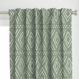 Green Boho Diamonds Curtain Panel - Sage Mudcloth Bohemian Geometric Custom By Littlearrowdesign - thumbnail 1