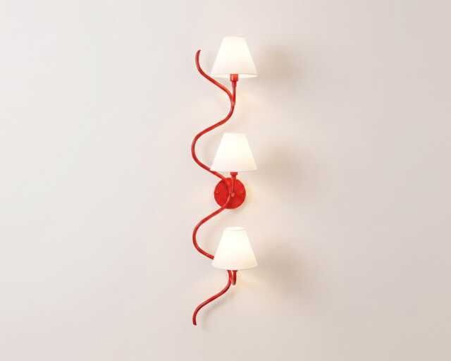 Wall Light - Artistic Red Curved Triple Sconce, Modern Statement Designer Fixture For Luxury Home Decor - image 1