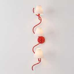 Wall Light - Artistic Red Curved Triple Sconce, Modern Statement Designer Fixture For Luxury Home Decor - thumbnail 3