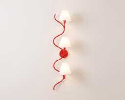 Wall Light - Artistic Red Curved Triple Sconce, Modern Statement Designer Fixture For Luxury Home Decor