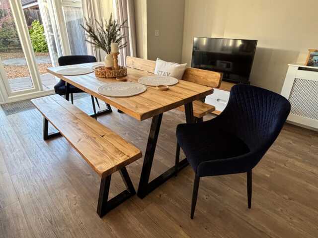 Trypezium Dining Table Set - Rustic Handmade - image 1