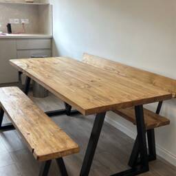 Trypezium Dining Table Set - Rustic Handmade - thumbnail 2