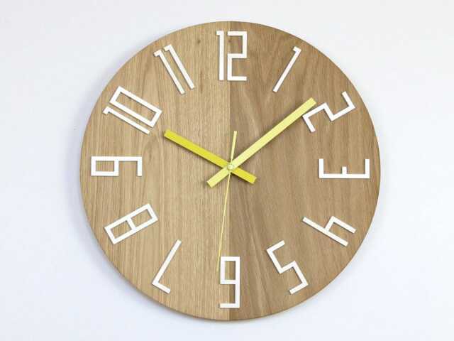 Wall Clock Wood Clock Large Wall Gift Decor Unique Oak Clocks Yellow - image 1