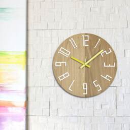 Wall Clock Wood Clock Large Wall Gift Decor Unique Oak Clocks Yellow - thumbnail 2