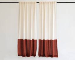 Linen Color Block Curtain Panels Semi-Sheer Rod Pocket Curtains - Set Of 2