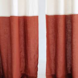 Linen Color Block Curtain Panels Semi-Sheer Rod Pocket Curtains - Set Of 2 - thumbnail 2