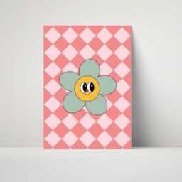 Girls Retro Flower Print - Checkerboard Bedroom Playroom Nursery Cute Girly Decor Flowers Pink Green Girl Power Teen - thumbnail 2