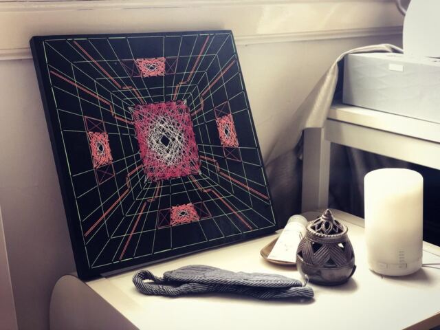 Uv String Art Psychedelic 3D Space , 35x35cm/13.7 Inches, Handmade Wall Art, Black Light, Home Decor, Wall Hanging, Yoga Art, Thread &nails - image 1