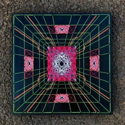 Uv String Art Psychedelic 3D Space , 35x35cm/13.7 Inches, Handmade Wall Art, Black Light, Home Decor, Wall Hanging, Yoga Art, Thread &nails - thumbnail 2
