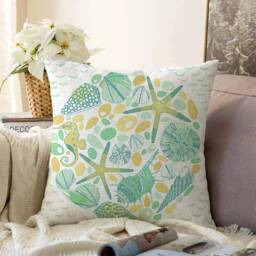 Sea Life Cushion Cover-Green Nautical Pillow Case-Coastal Home Decoration-Beach Living Room Decor-Seastar Case-Seashell Cover - thumbnail 2